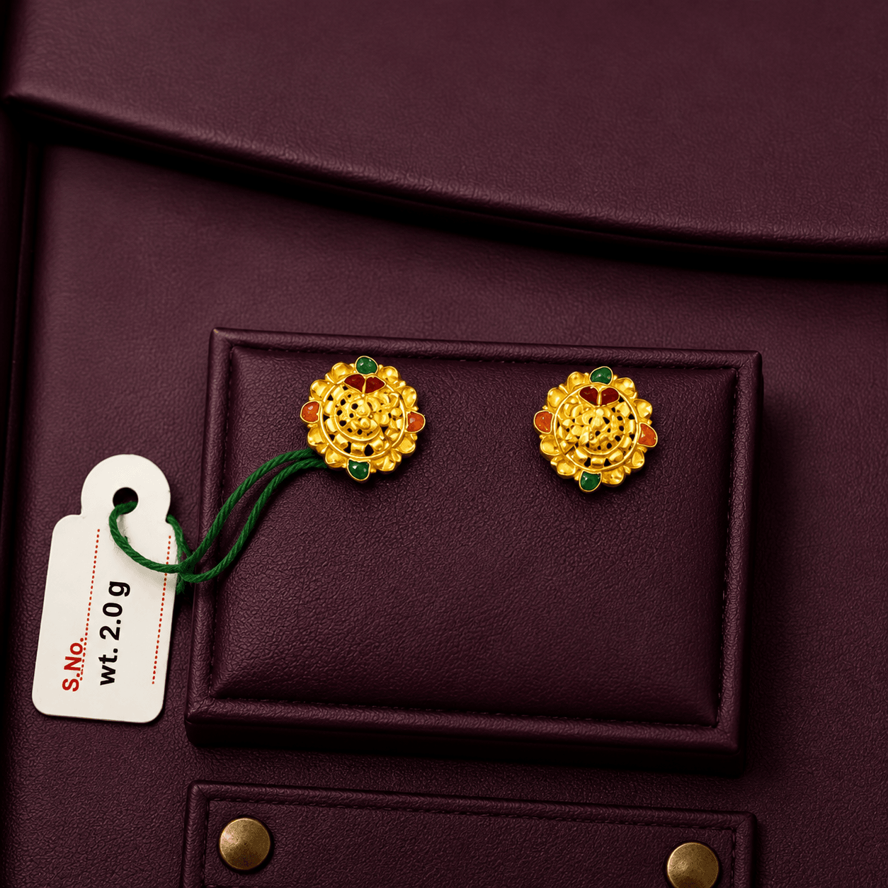 Lightweight 2.0g 22K Floral Meenakari Tops — Siddhivinayak Jewellers